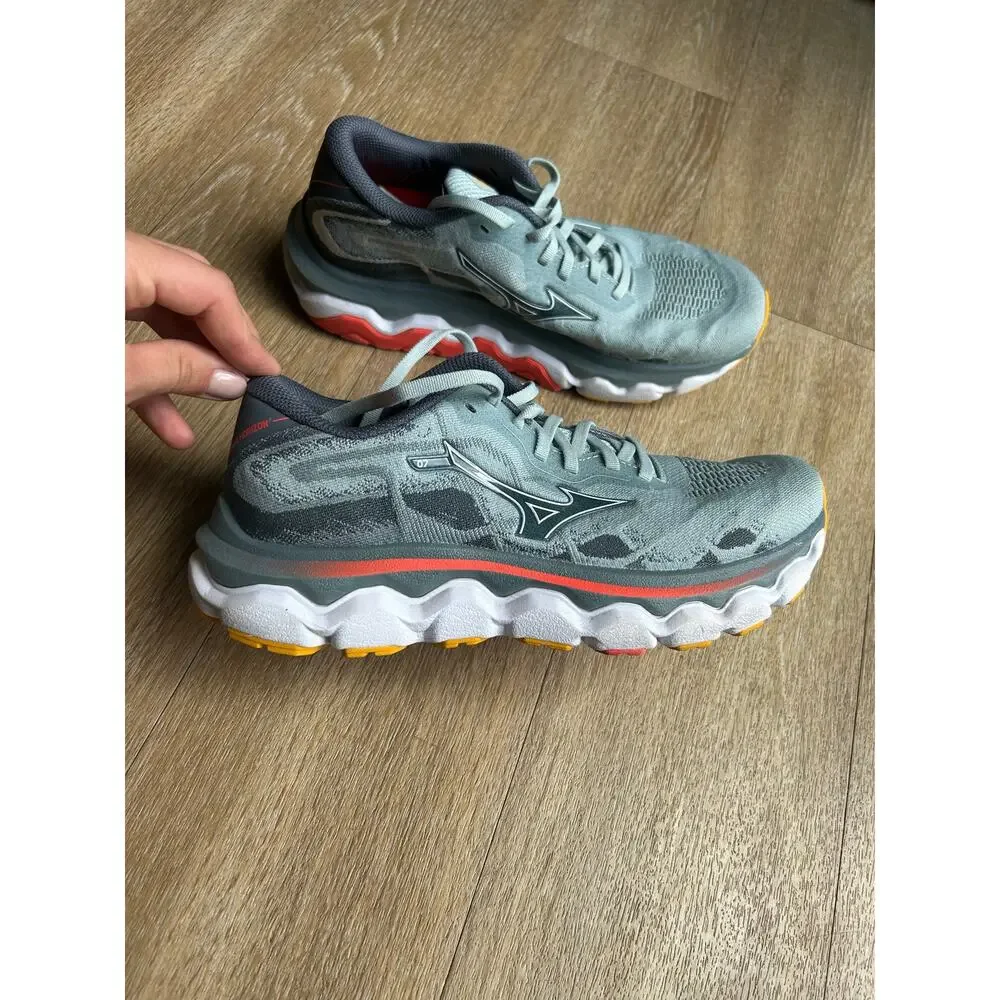Mizuno Wave Horizon 7 Running Shoes Lead Nickel Gray Orange Stability Sneaker